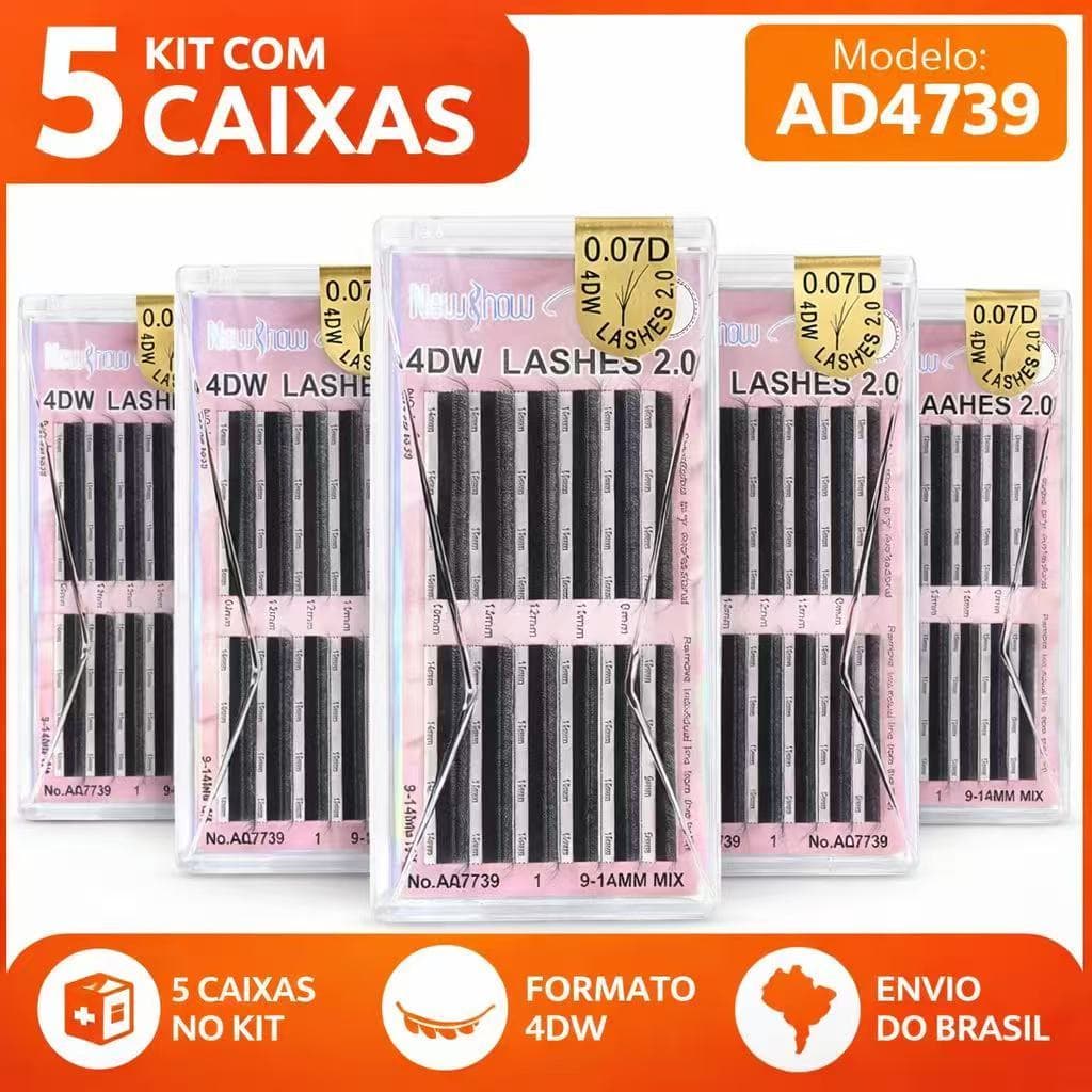 New Show 5 CAIXAS Cílios Traço Inclinado 4DW Original com Selo Fio0.07Extensão de Cilios Alongamento