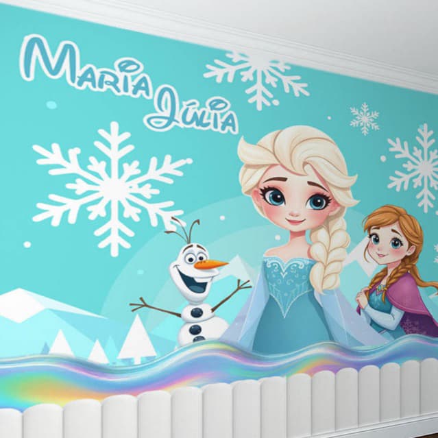 Papel de Parede Tema Frozen Elsa  para quarto de menina + Nome  M² parede total