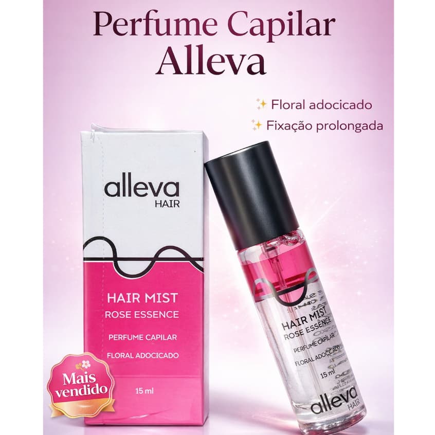 Perfume Capilar Alleva Hair Mist Rose Essence 15ml Floral Doce Cabelos Perfumados