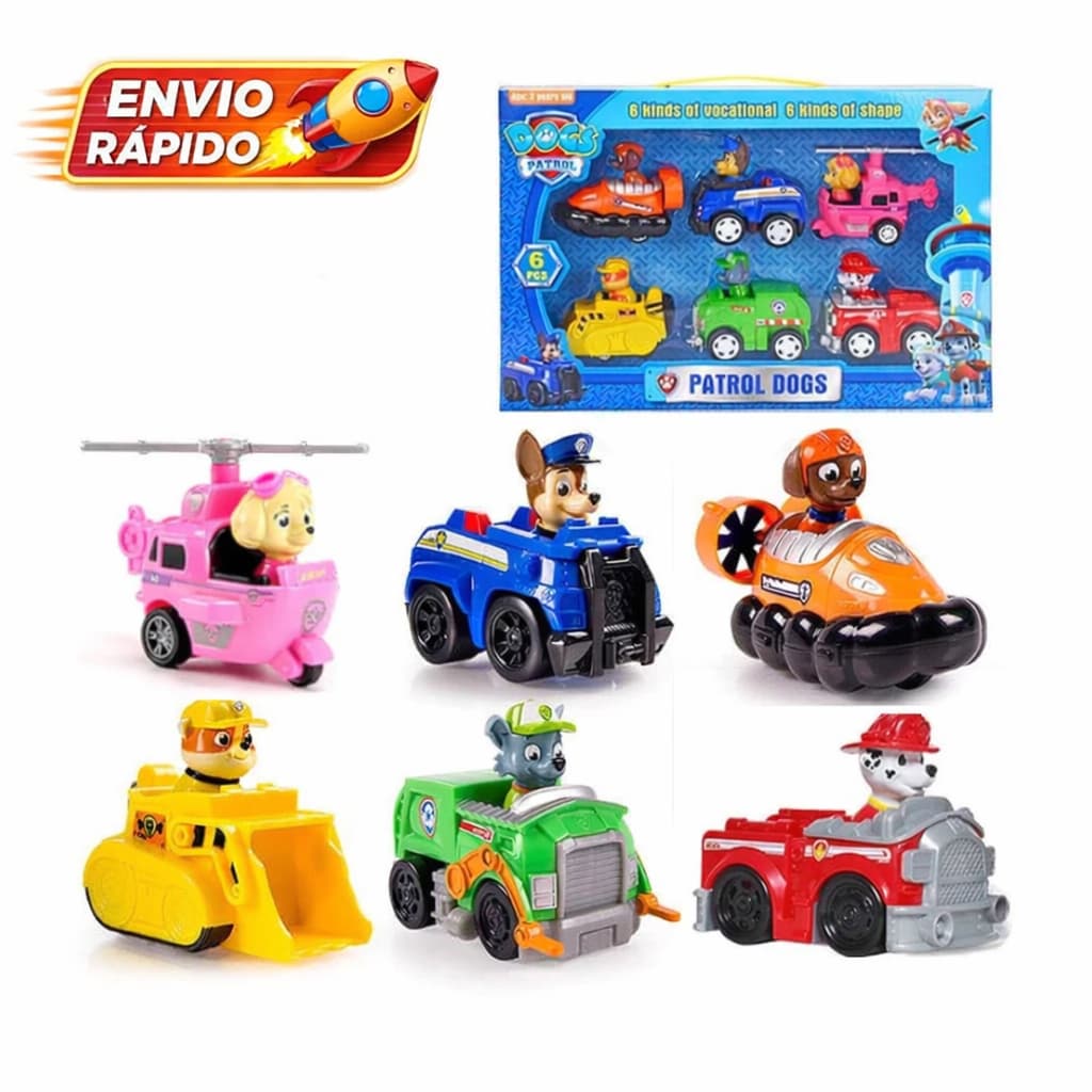 Kit 6 Carrinhos Patrulha Canina Fricção Brinquedos Cachorro
