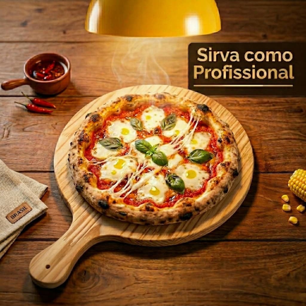 Pá de Pizza Madeira Pinus Cabo Curto 35cm Mesa Pizzaria Para Servir