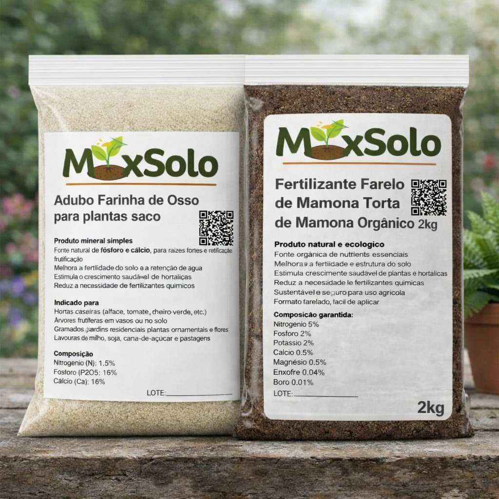 Combo Adubo Farinha de Osso 1kg + Farelo de Mamona 2kg