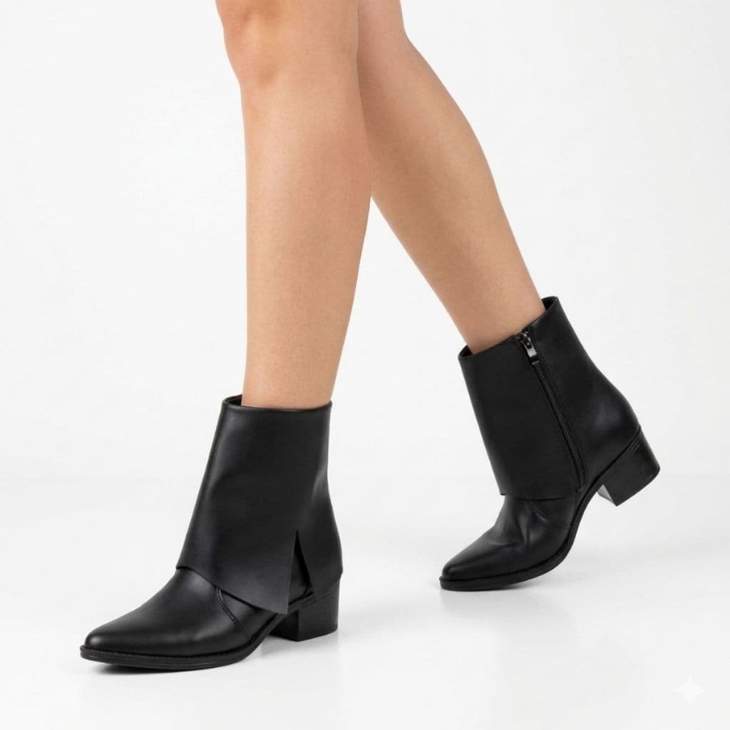 Bota Feminina Cano Curto Capa Lapela Country Western Fashion Zíper