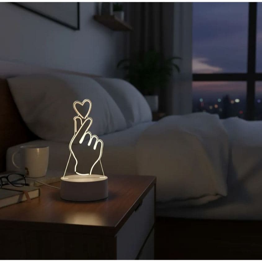 Luminária Led 3d Abajur 4w Acrílico Coração Coreano 3 cores bivolt