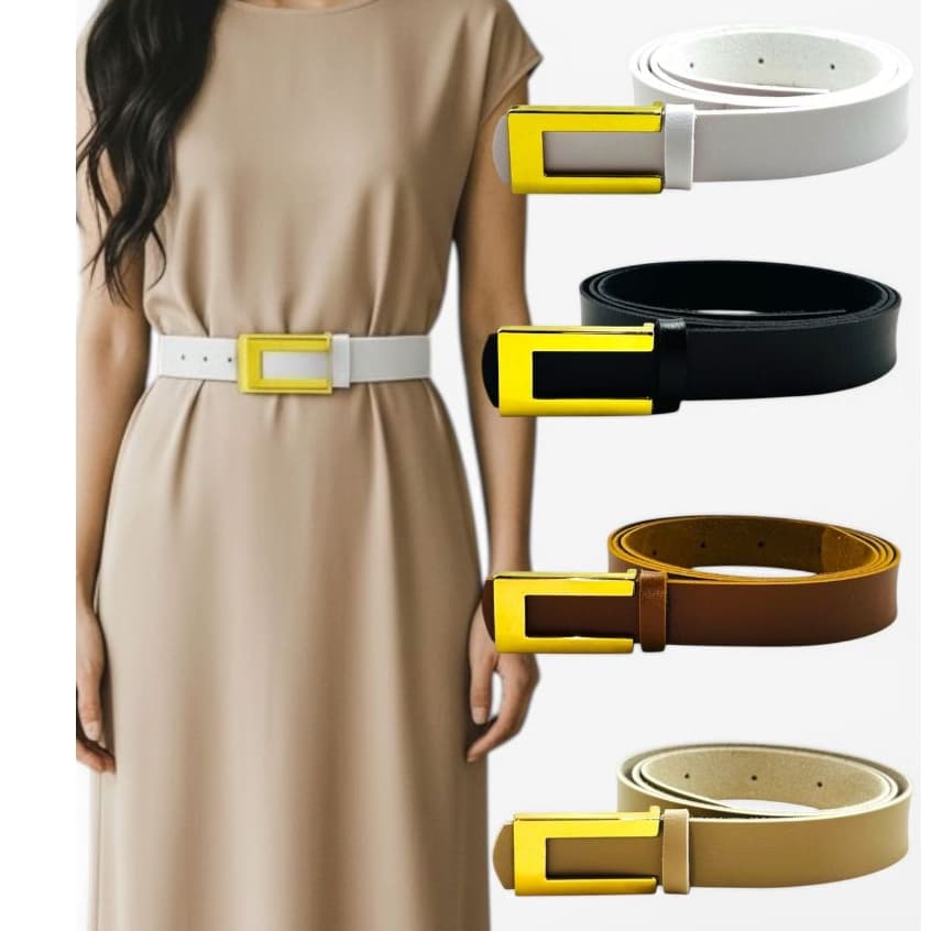 Cinto Feminino Da Moda Fivela Dourada Elegante Couro Sintético Fashion Blogueira - Rita