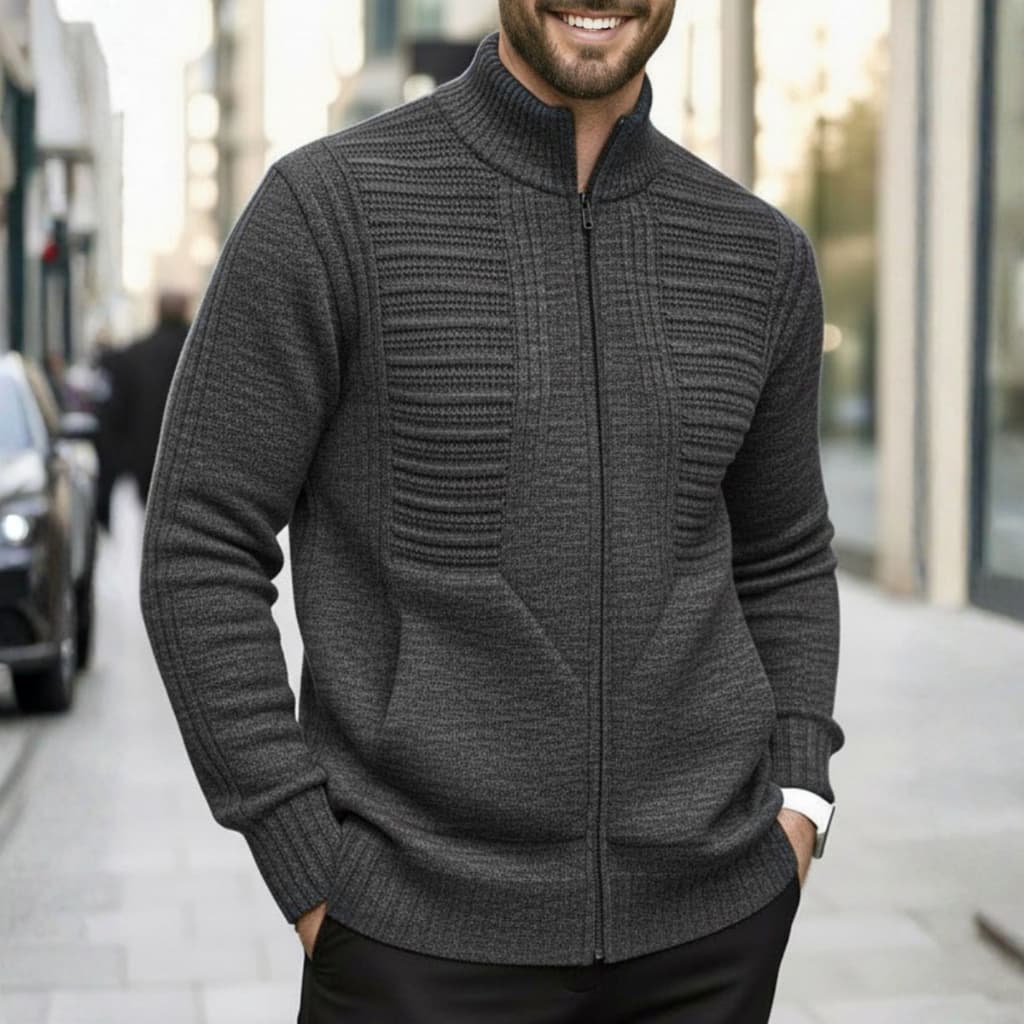 Casaco masculino Inverno Jaqueta Masculina Com Zíper E Bolso Tricot