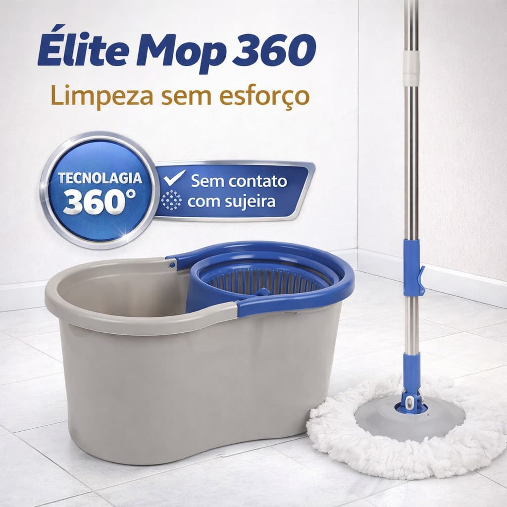 Mop Balde Giratorio 8 Litros Esfregao Com Alca Facil Limpeza Pisos Madeira Porcelanato Laváve