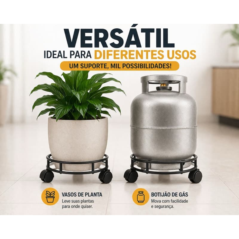 Suporte Para Gás Botijão Vaso e Galão com Rodinha Cromado Aço 40 kg Black ou Cromado