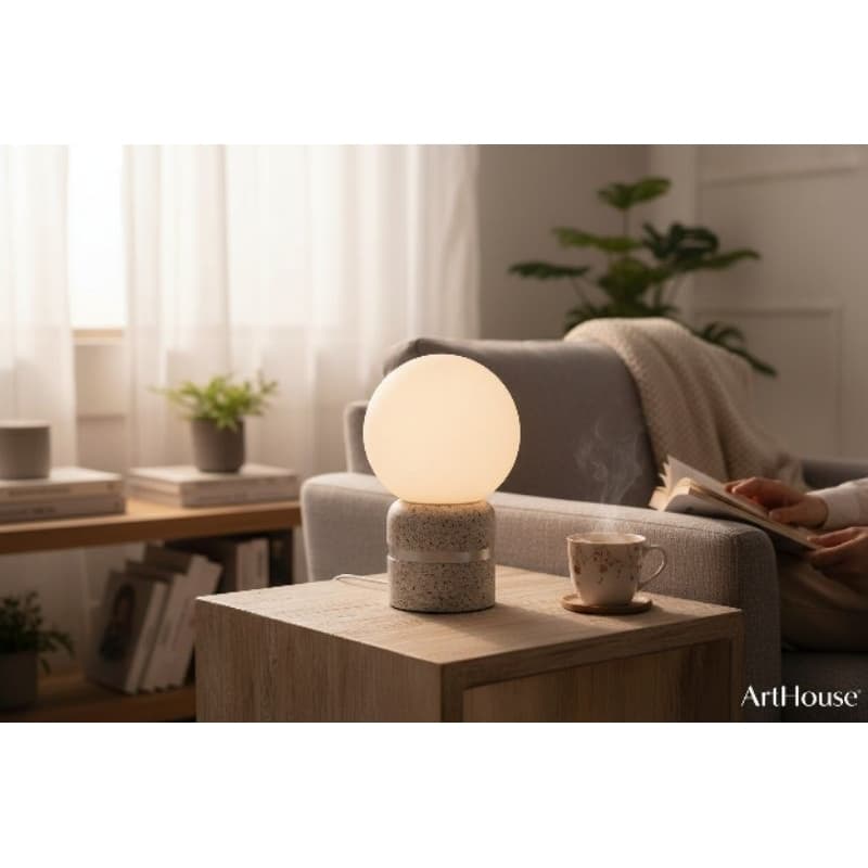 Luminária de Mesa LED Bola Base em Cerâmica Abajur Decorativo Quarto Sala