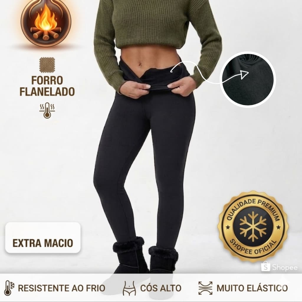 Calça Legging Flanelada Grossa Peluciada Cintura Alta Modeladora | Fitness e Casual