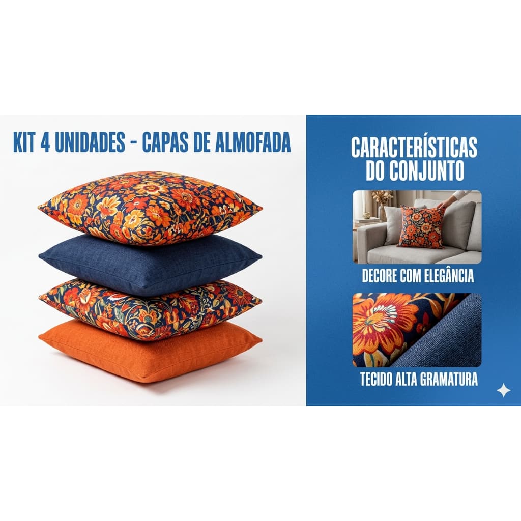 Capas de Almofada Decorativas Floral Kit 4 Peças 45x45cm Luxo Sala Sofá Quarto Moderna Estampada