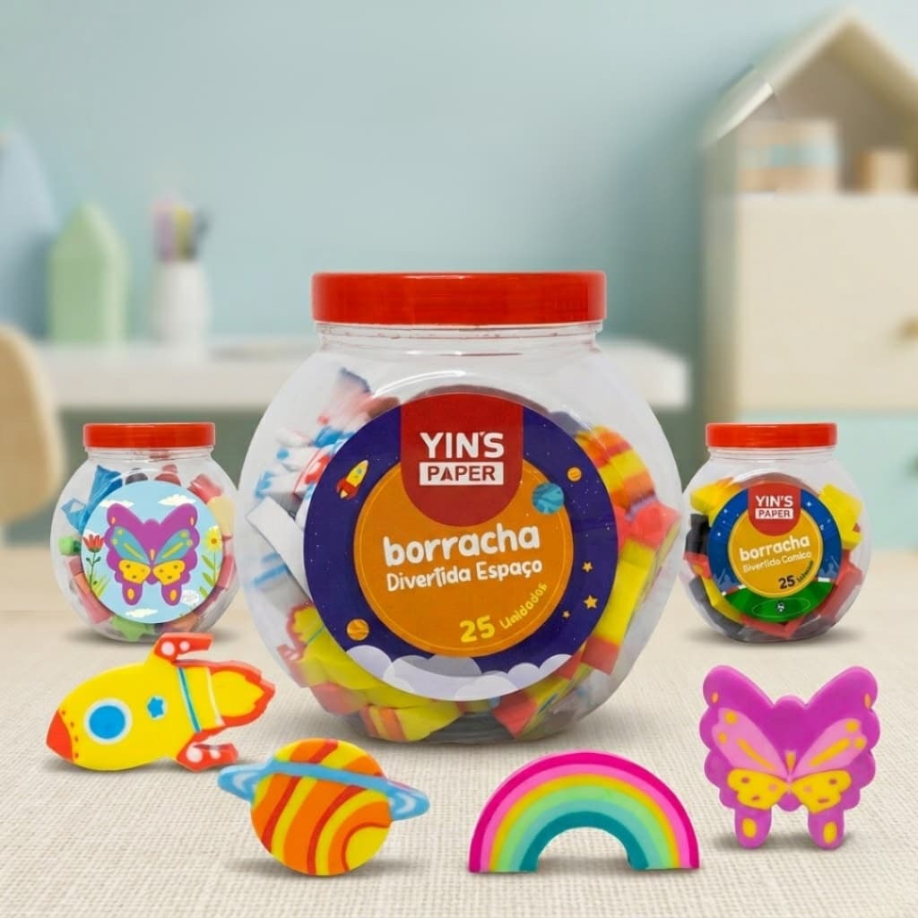 Borracha Divertida Pote Espaço Arco Iris Kawaii Fofinho Material Escolar Fofo"