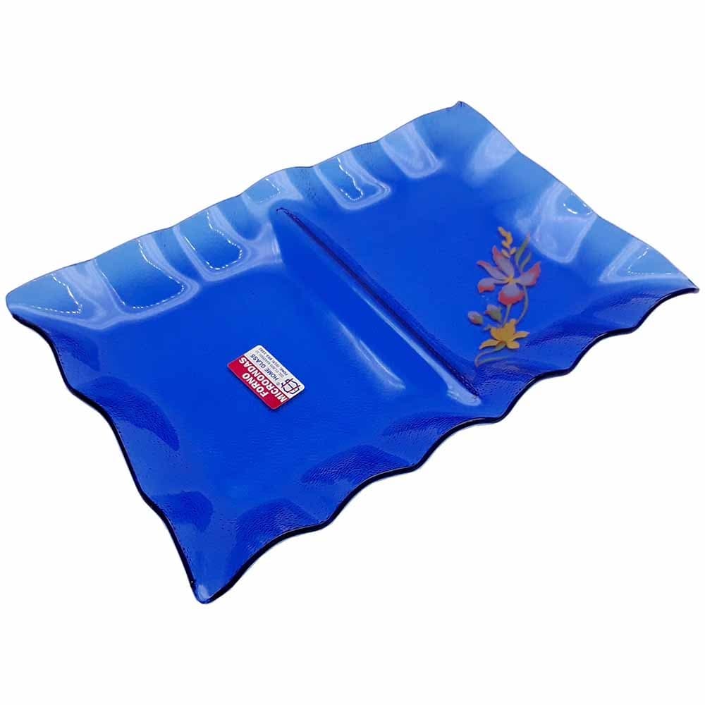 Petisqueira Frisada de Vidro Azul 29x18cm - Decorglass