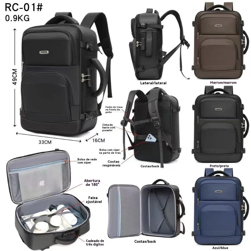 Mochila reforçada - Mochila Antifurto Premium para Viagens: Bolso Oculto + Abertura 180°