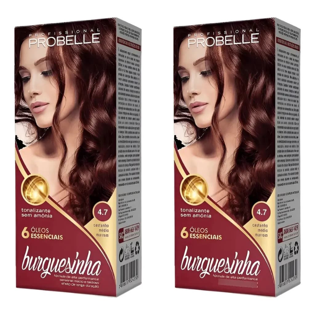 Kit 2 Tintas Probelle Burguesinha 4.7 Castanho Medio