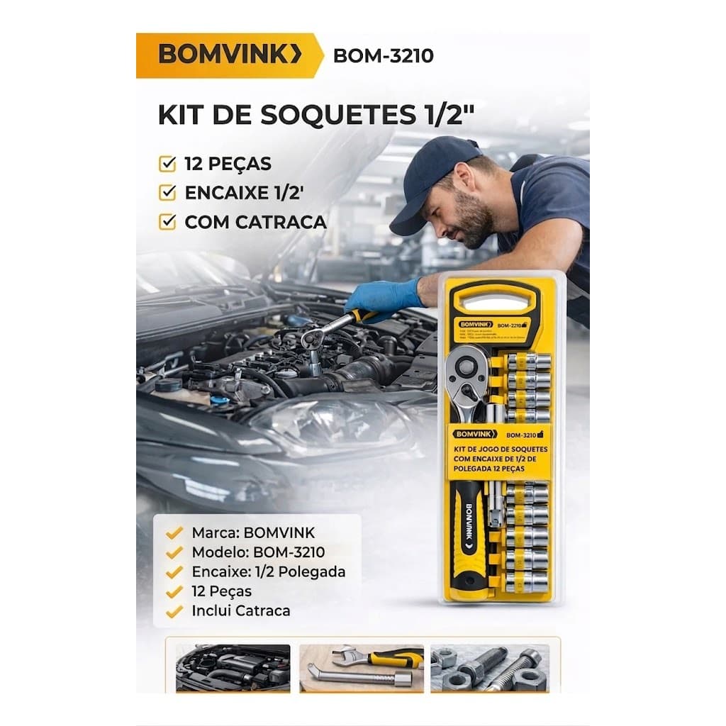 kit de soquetes de 1/2 12 peças bomvink