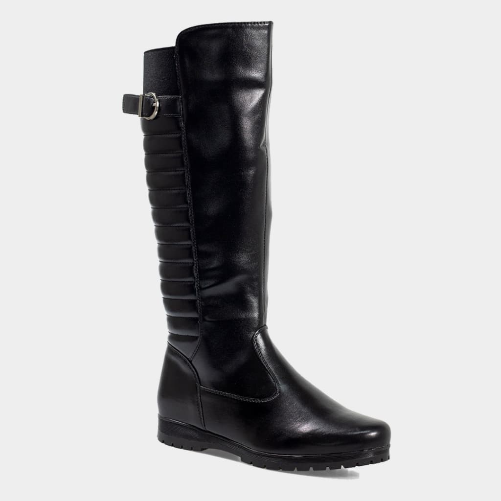 Bota Mooncity Cano Alto Matelassê Salto Baixo Bico Redondo Casual Dia a Dia Feminina 71125