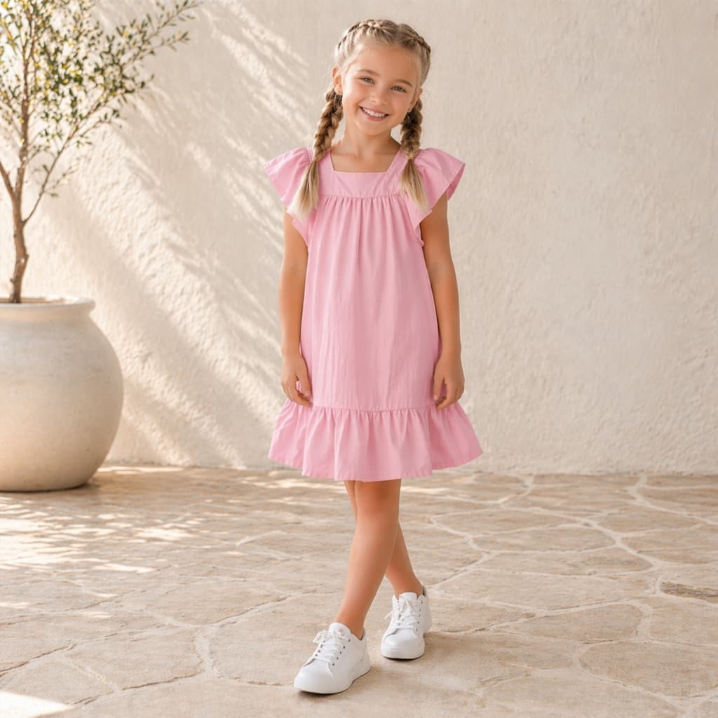 Vestido Infantil Menina Feminino Com Babados Soltinho Leve Casual  Elegante Roupa Menina Passeio