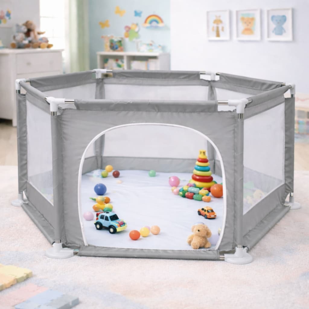 Cercadinho Para Bebê Baby Bear Cinza Chiqueirinho Infantil Resistente Seguro Dobrável