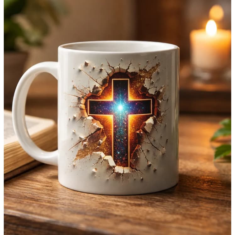 Caneca Porcelana 3D Evangélica Fé Deus Cristo Jesus Presente Gospel