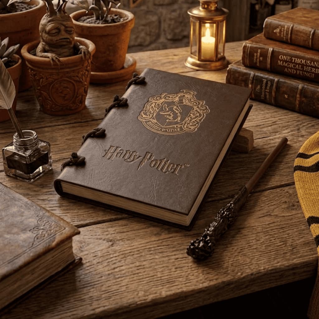 Kit Caderno Diário Harry Potter + Caneta Varinha Capa Couro Sintetico PU