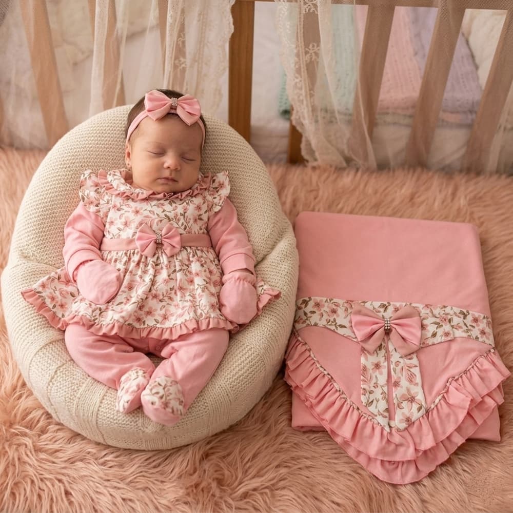 Saída de Maternidade Menina Amora Luxo 05 Peças