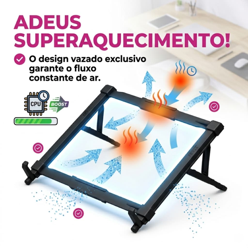 Suporte Notebook Preto Abs Reliza Ergonômico Home Office