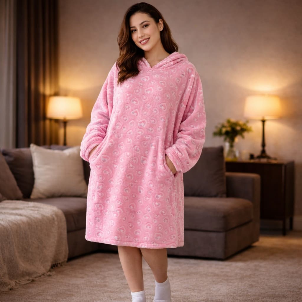 Blusão Feminino Plus Size Ultra Soft Fleece Pijama Com Capuz Bolsos Tecido Fofinho Manta