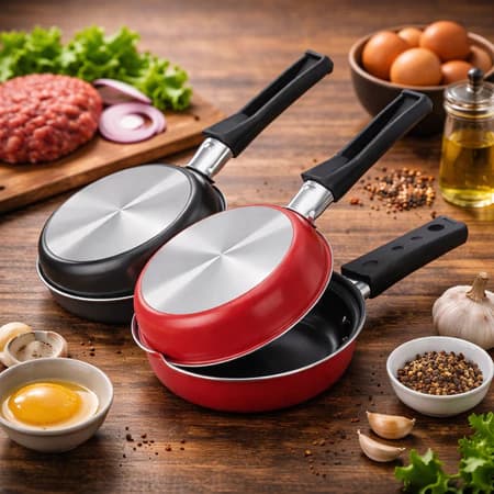 Frigideira Dupla Hamburgueira e Omeleteira Antiaderente 14cm – Preto ou Vermelho