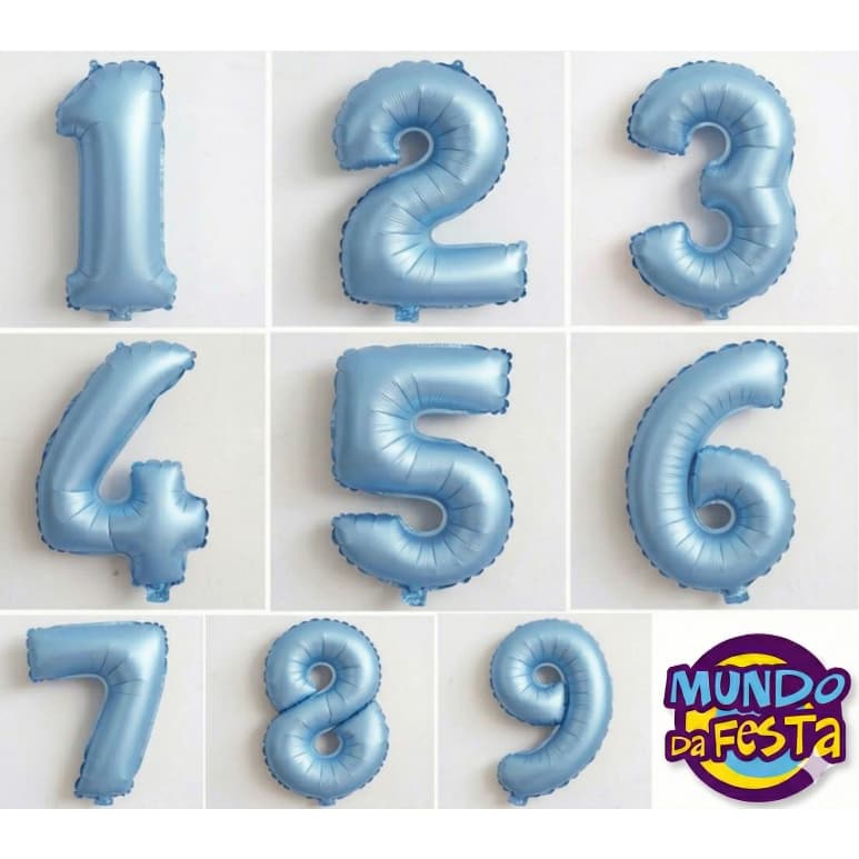 Kit 2 Balão Metalizado Numero Azul Bebe Candy 40cm Festa Decoração Aniversário Balão Metalizado