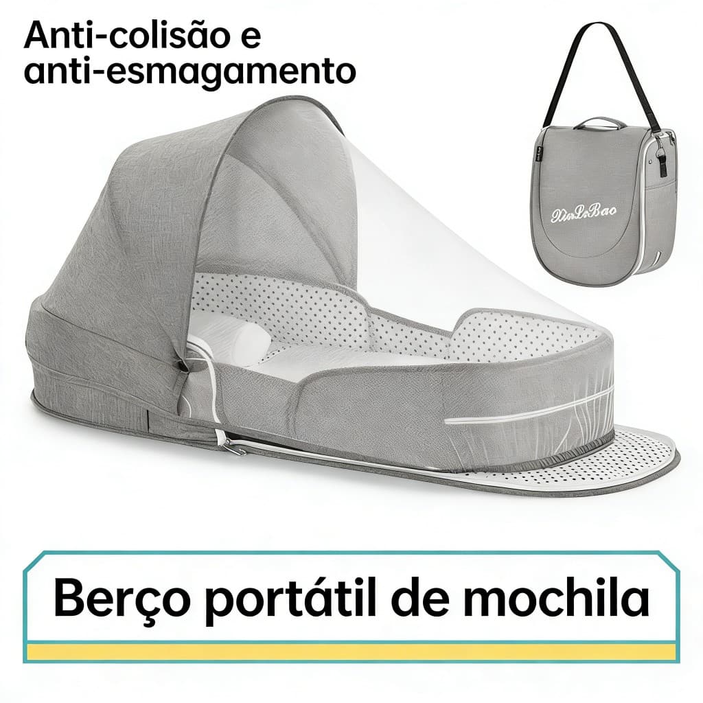 Berço Portátil Leve e Dobrável - Com Mosquiteiro e Bolsa  Ideal para Viagem e Casa, Kit 7 Peças