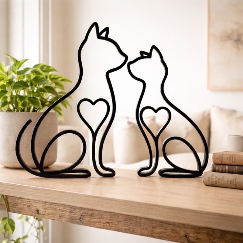 Kit Escultura Gato Minimalista Premium Decorativo Moderno Elegante Sala Quarto Alta Qualidade