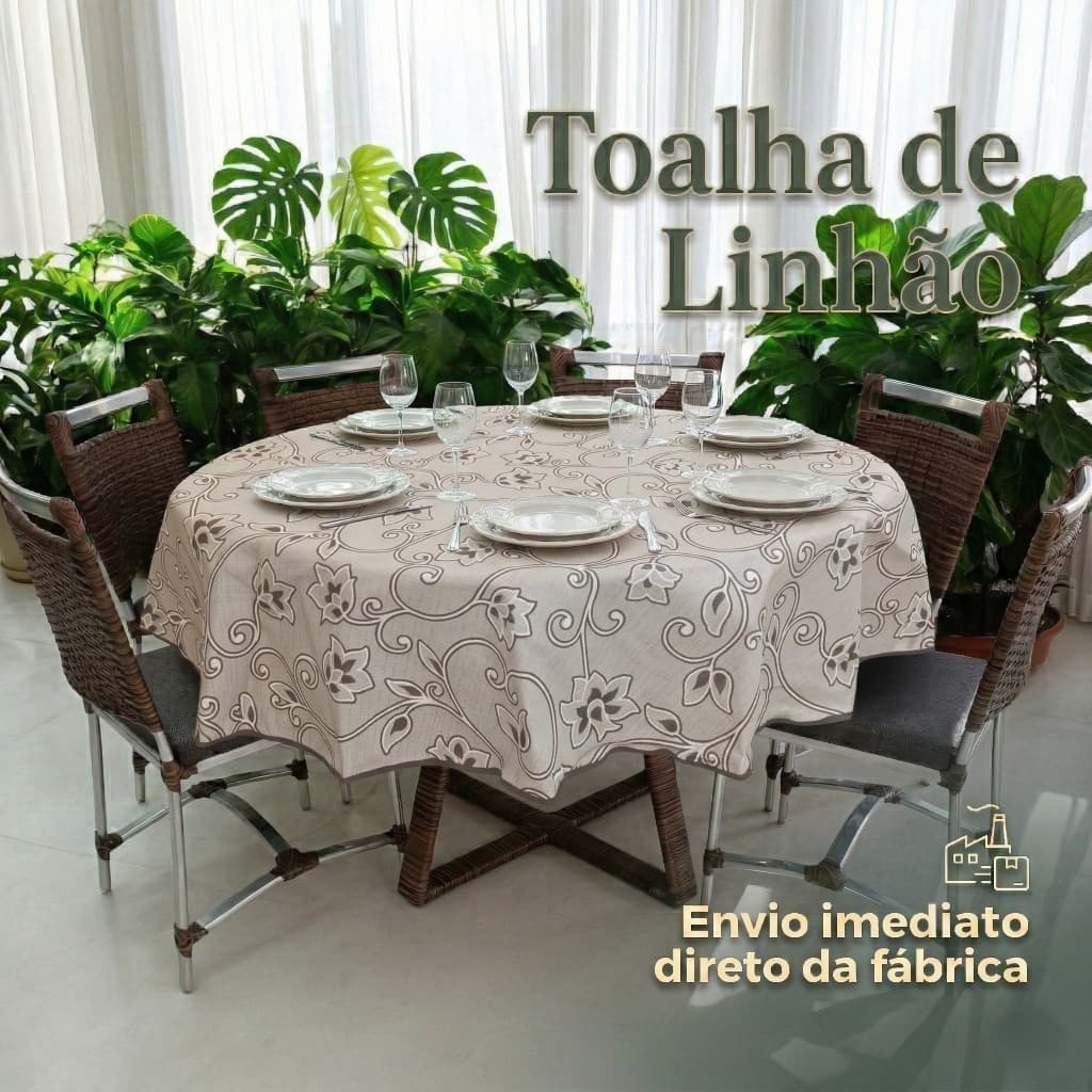 Toalha de Mesa Redonda 1,80m Para Mesa de Jantar 6 Lugares/Cadeiras em Linhão.