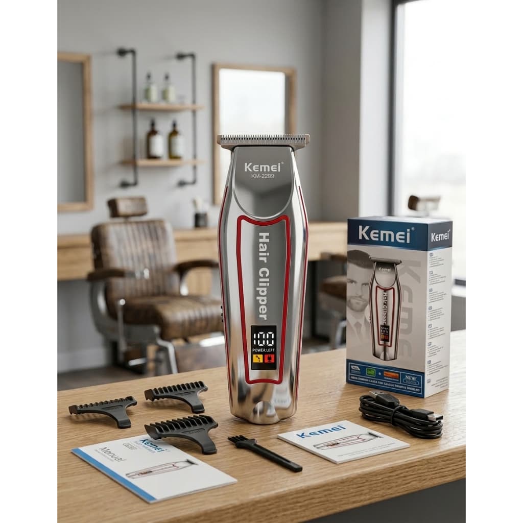 Máquina de Cortar Cabelo Acabamento Km 034 Bigode Depilar Com Visor Lcd Profissional Bivolt Sem Fio