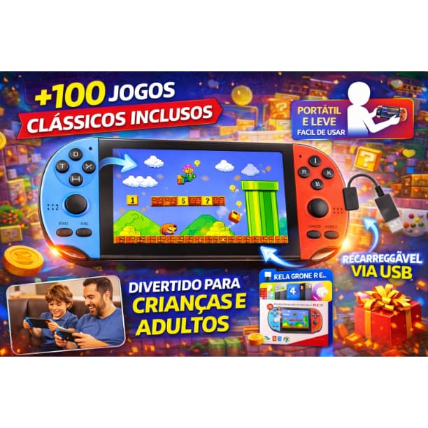 Mini Game Portátil 4.8” Console Retrô Com Jogos Tela Grande Bateria Recarregável