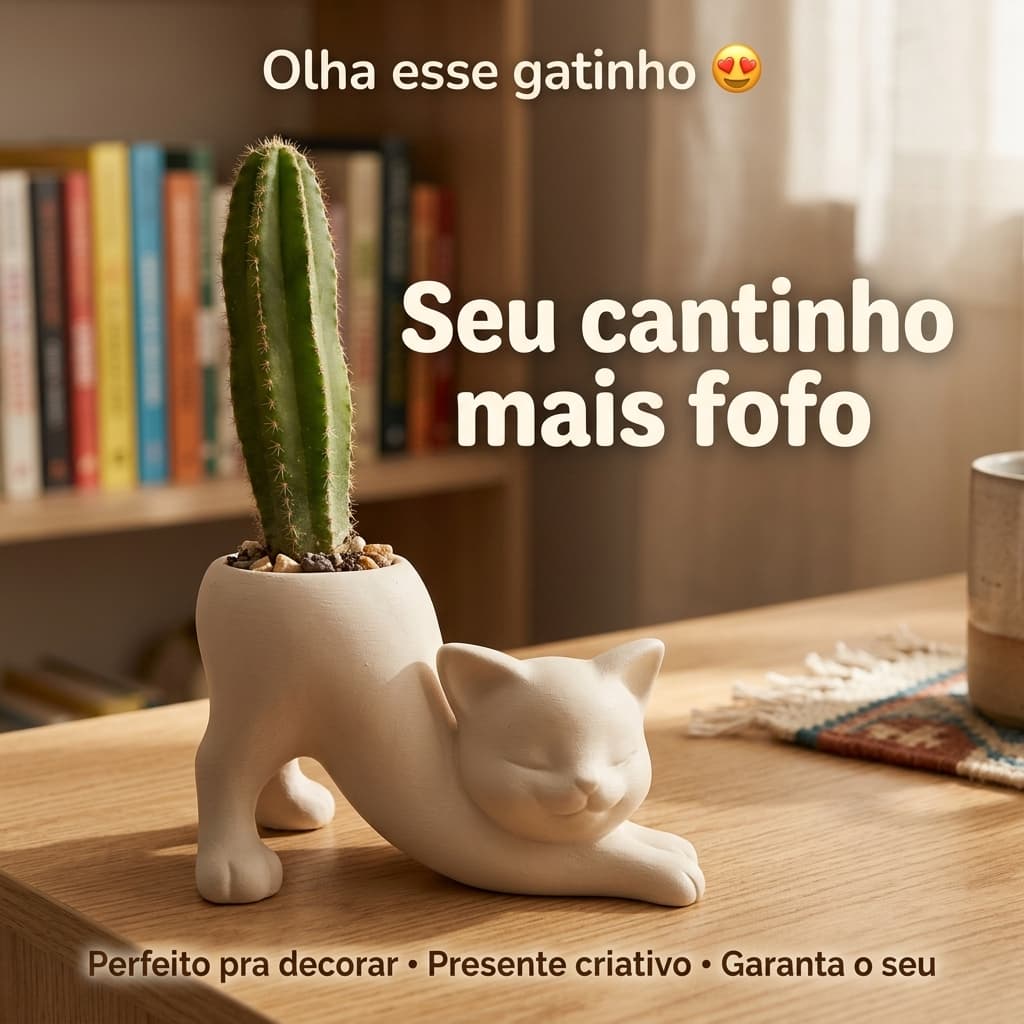 Vaso Decorativo Gatinho com Suporte para Planta – Design Moderno e Fofo