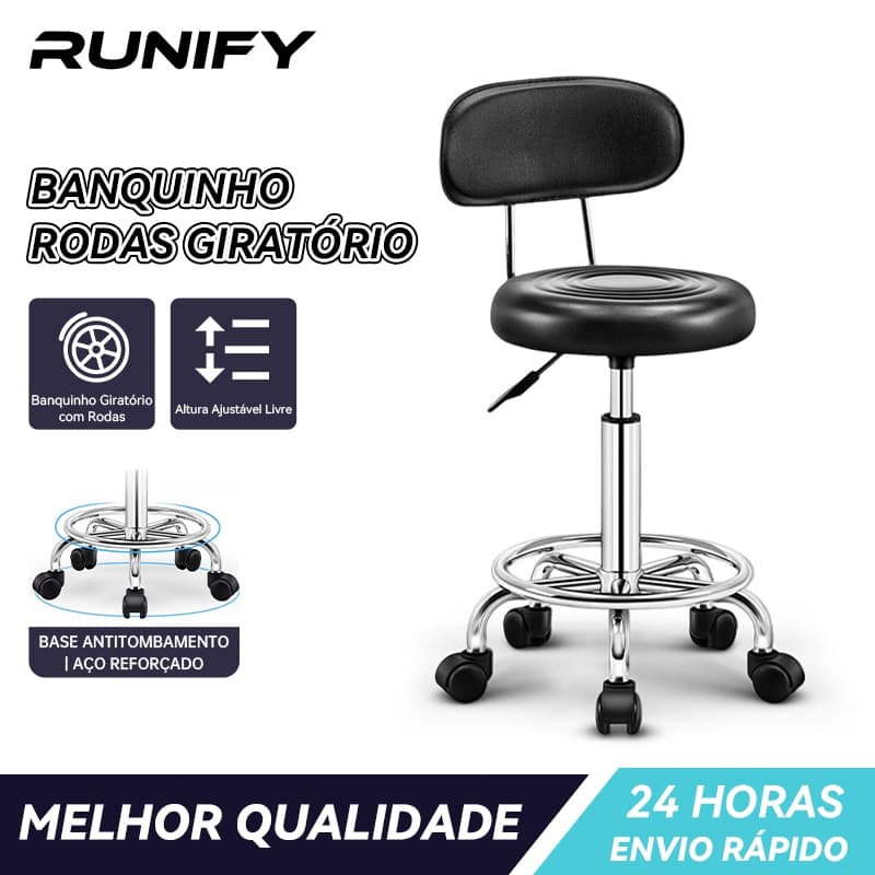 Runify Cadeira de Escritório Ajustável 48-63cm com Rodízios e Encosto  Assento Antideslizante para Trabalho
