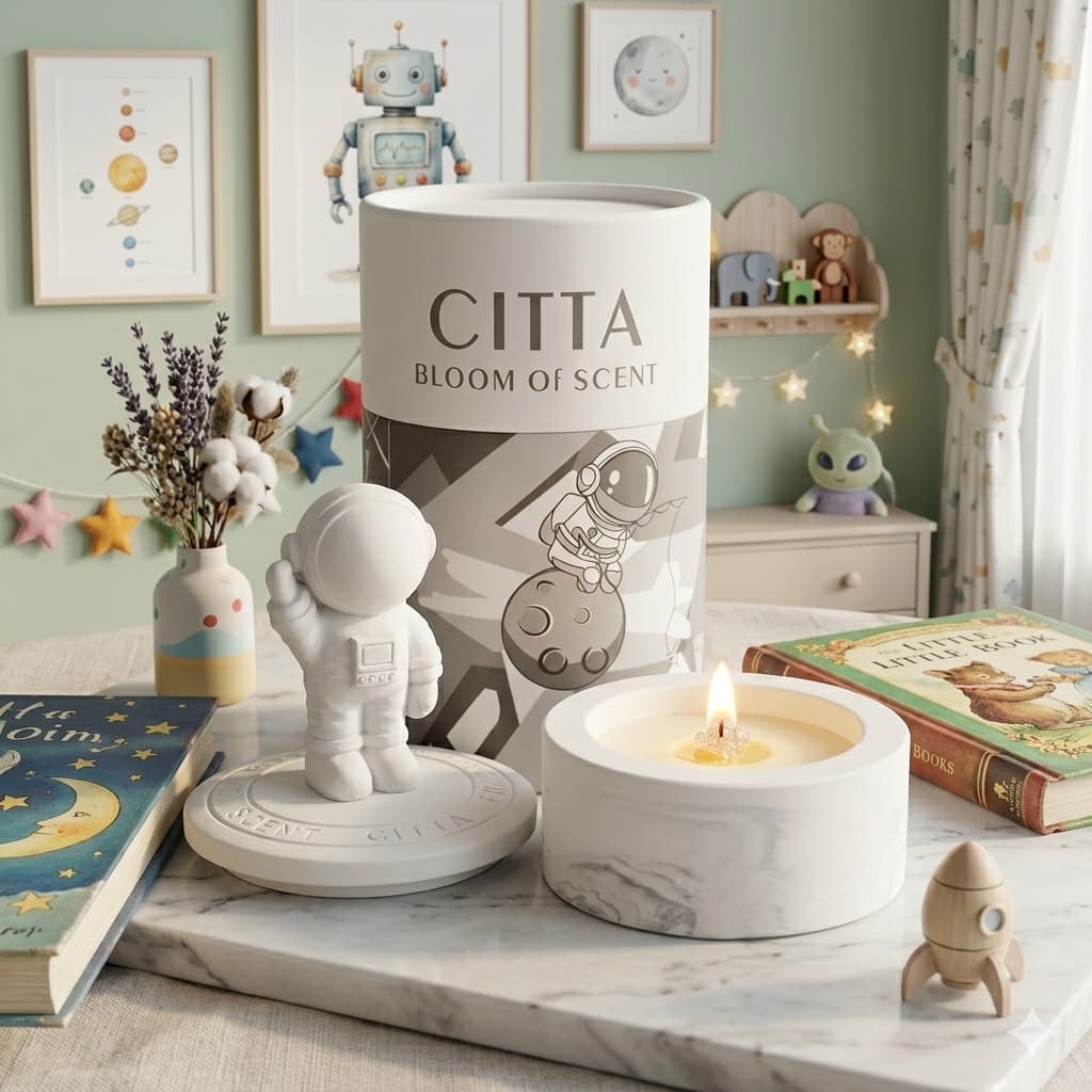 Vela Aromática Premium CITTA Cera De Soja Escultura Astronauta Ideal para Crianças