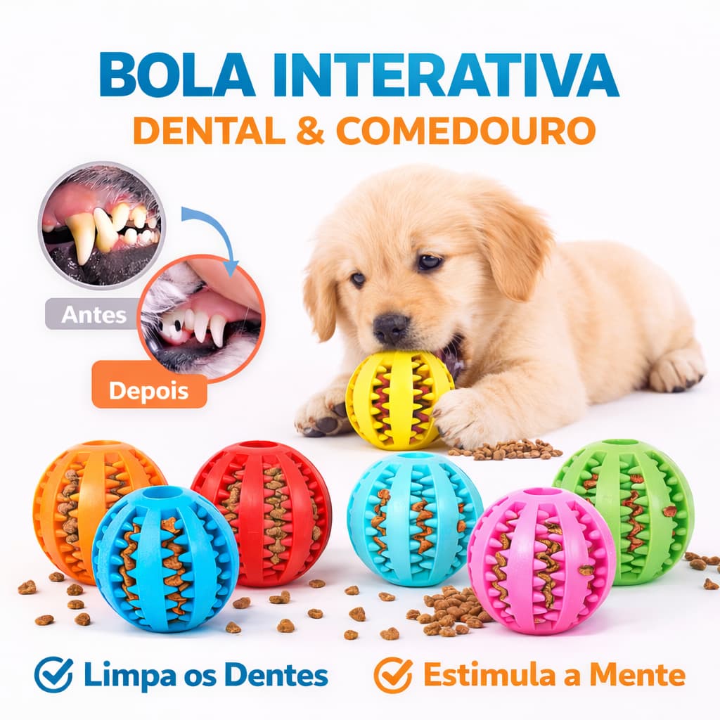 Pet Mordedor Bola Multifuncional Escova Mordedor Porta Petisco Pet Ball 6 cm