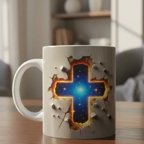Caneca Porcelana 3D Evangélica Deus Cristo Jesus Fé Presente Gospel