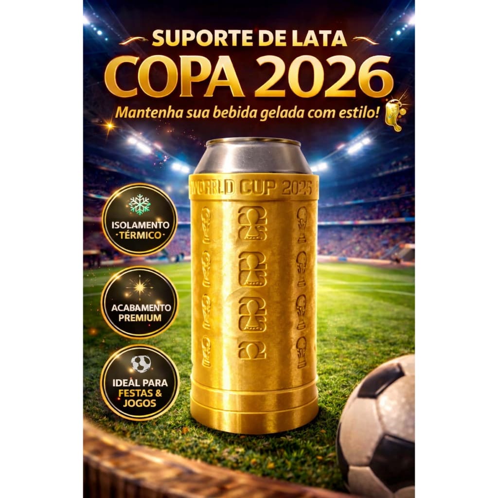 Porta Lata Térmico Premium – Mantém Gelado 473ml | Suporte de Lata Estiloso Futebol Copa