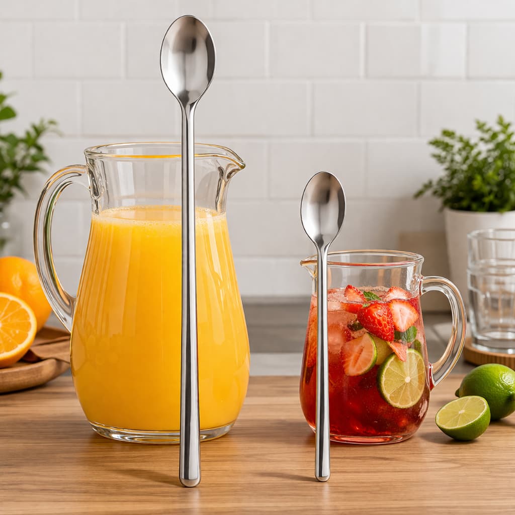 Jogo Colheres Longas Para Suco E Drink Inox 20cm + 30cm Bar