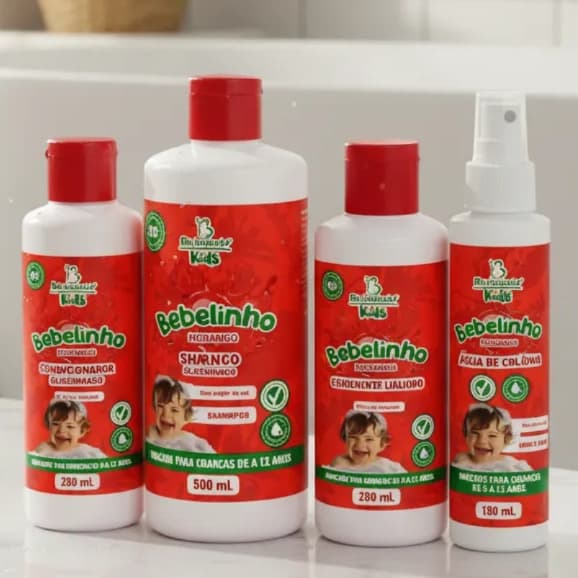 Kit Shampoo Condicionador Água de Colonia SAbonete lìquido Infantil Bebelinho cheirinho de Morango