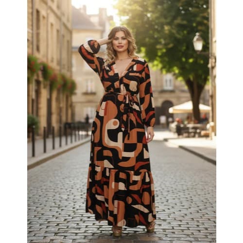 Vestido Longo Evangelica Gola V Manga Longa