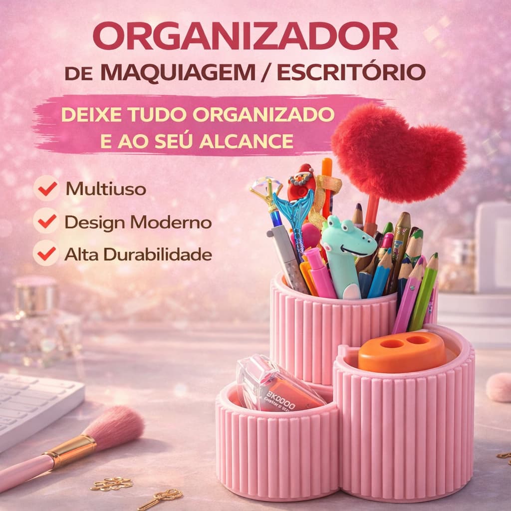 Organizador de Maquiagem Porta Pincel Lápis Caneta Multiuso Mesa Escritório Decoração Moderna comoda