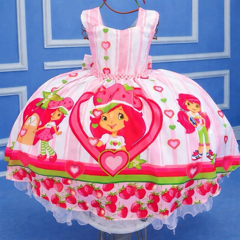 Vestido Infantil Tema Moranguinho Luxo 1 Ao 4 Super Luxinho