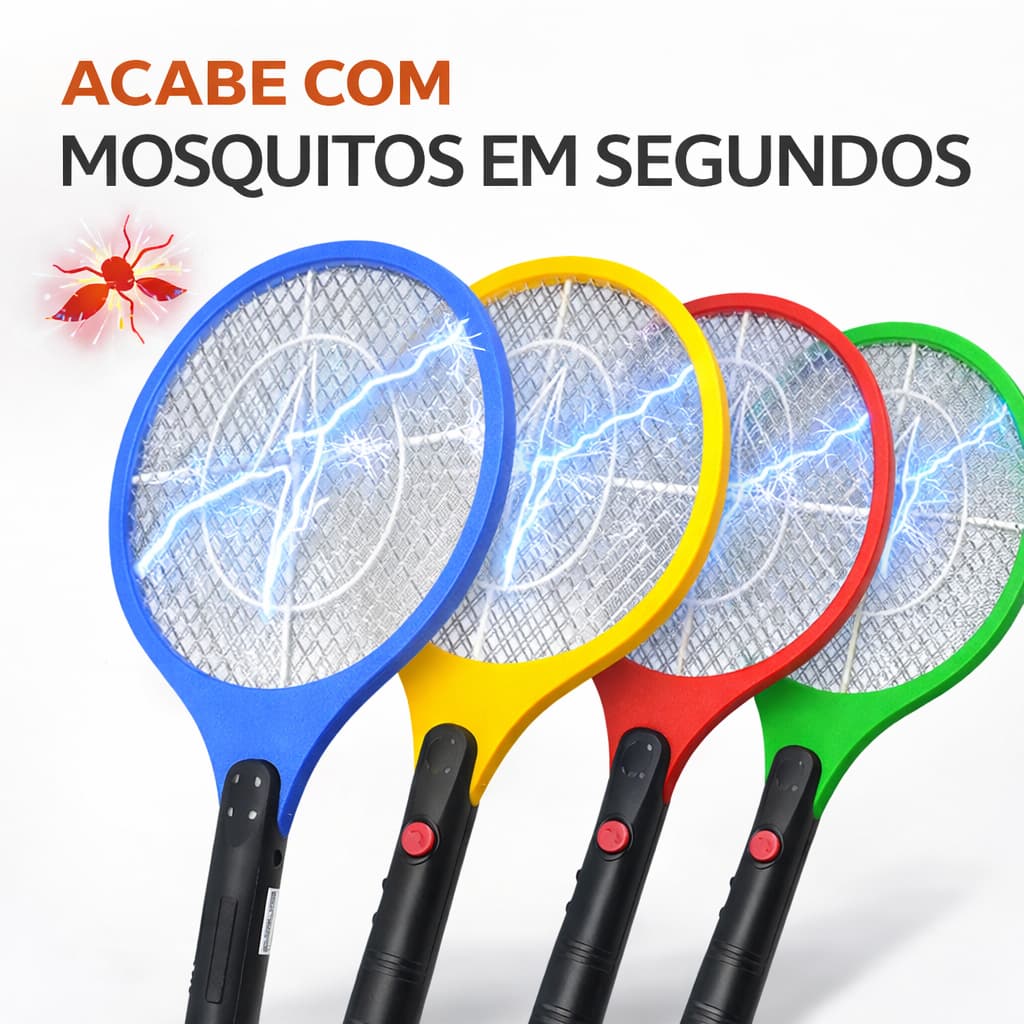 Raquete Elétrica Mata Mosquito Recarregável Bivolt ALFACEL Anti Dengue Pernilongo Potente
