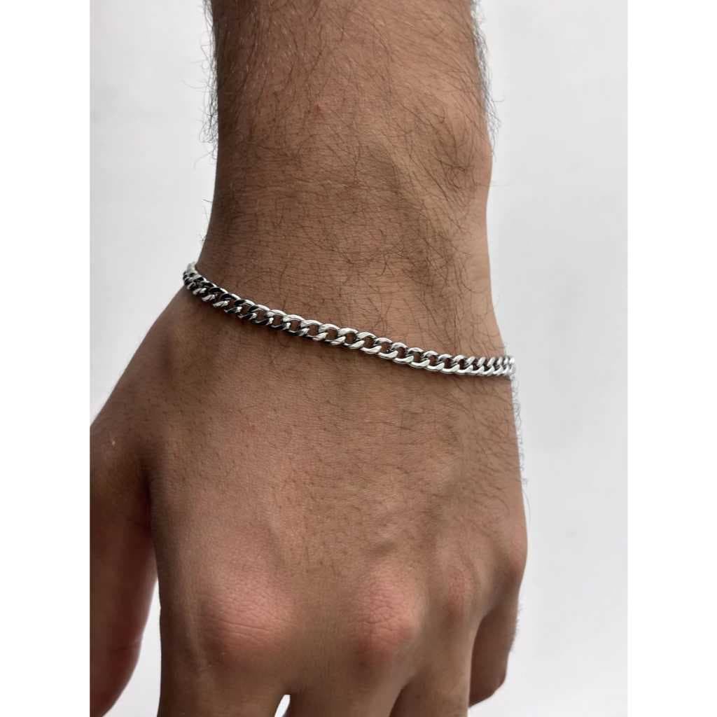 Pulseira Grumet 4mm 22cm Aço Inox Prata Brilhante Não Escurece Colar Cordão