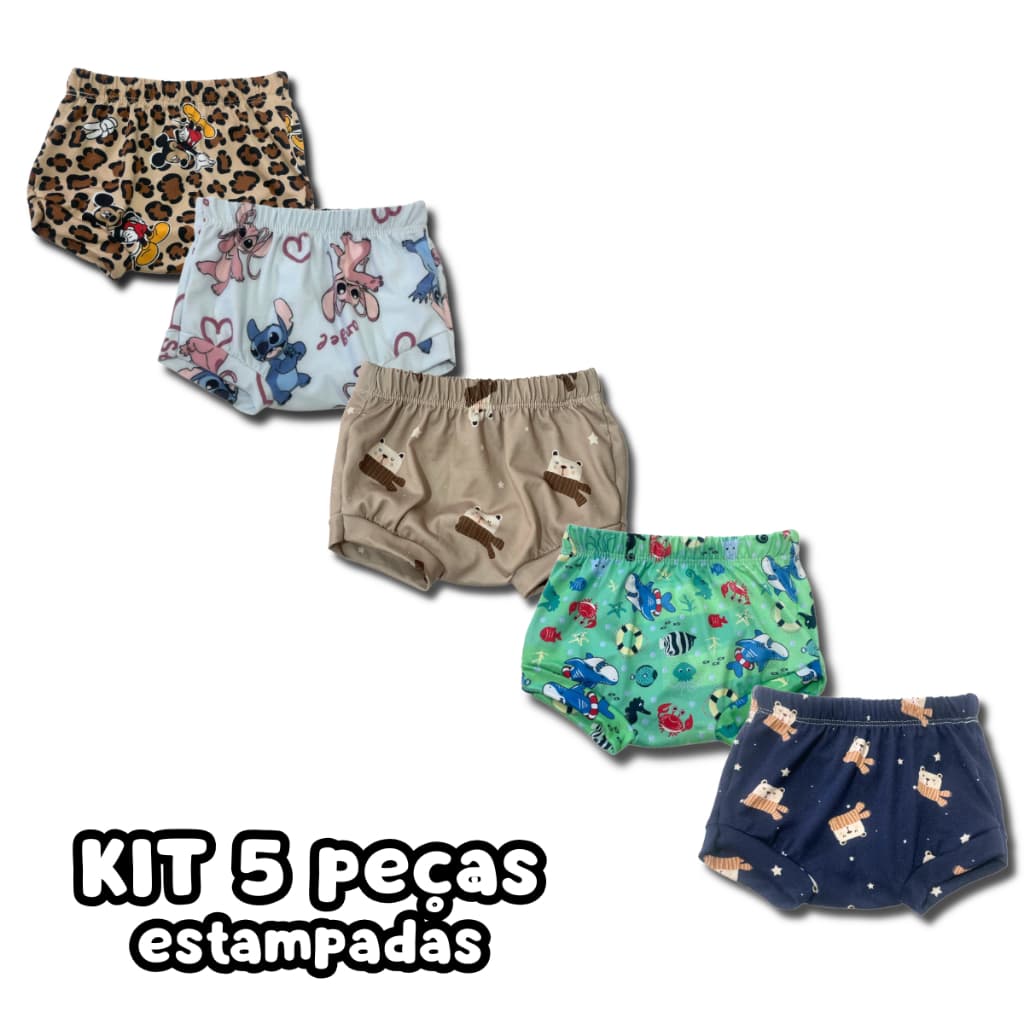 Kit 5 Shorts Bermuda Tapa Fralda Bebê Menino Verão Super confortável para o dia a dia