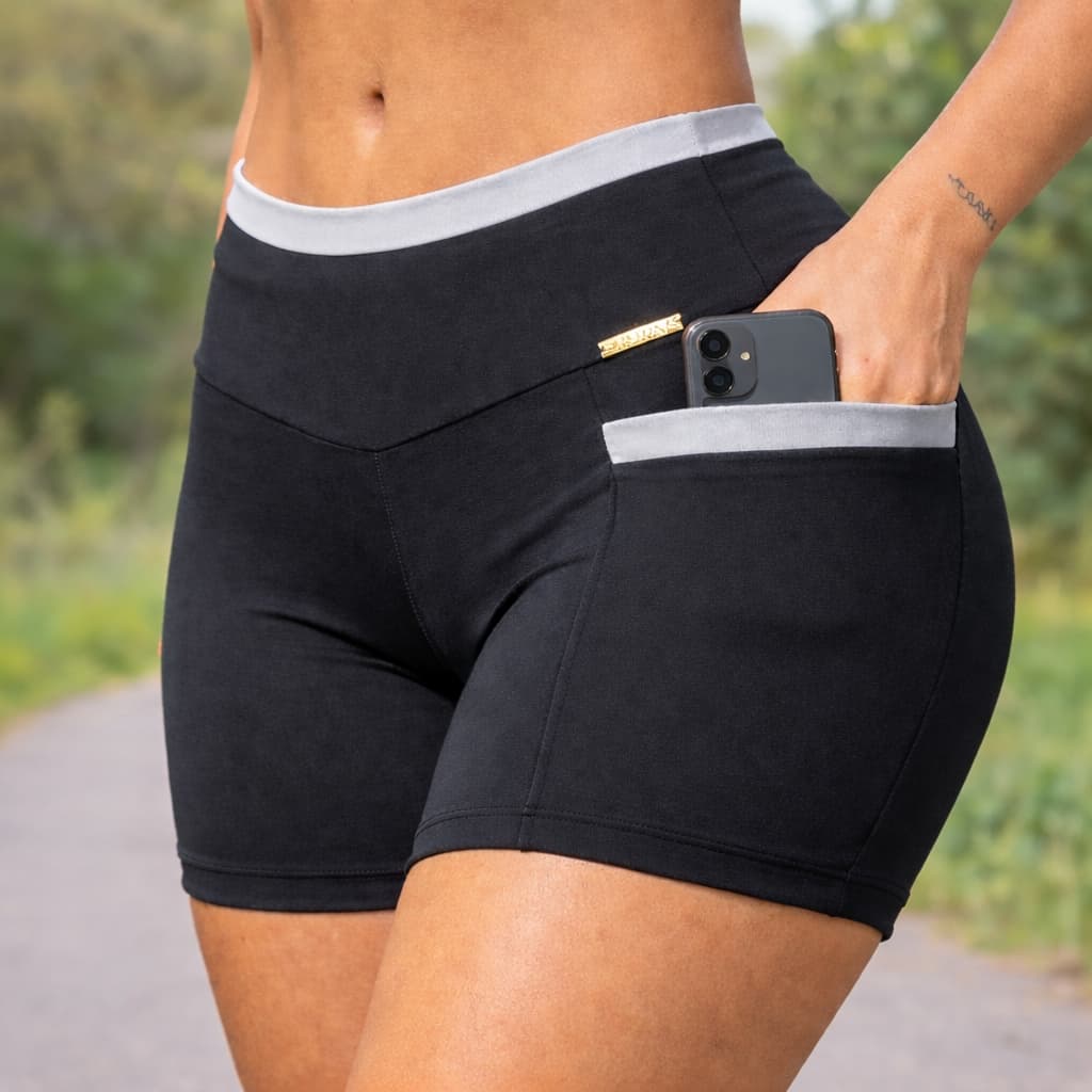 Short Feminino Fitness Corrida Cintura Alta com Bolso Suplex Zero Transparência Academia